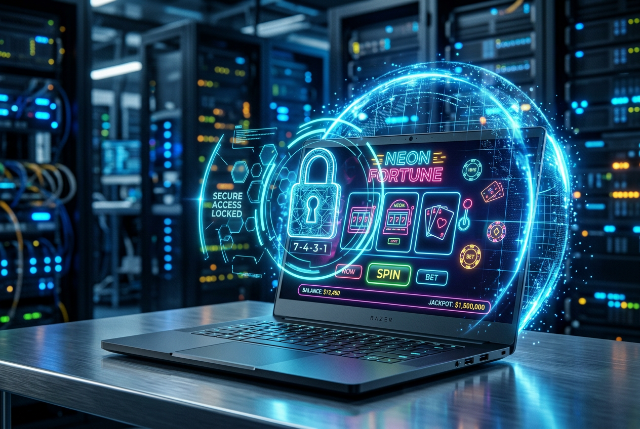 Symbolic representation of digital security and encryption in an online casino
