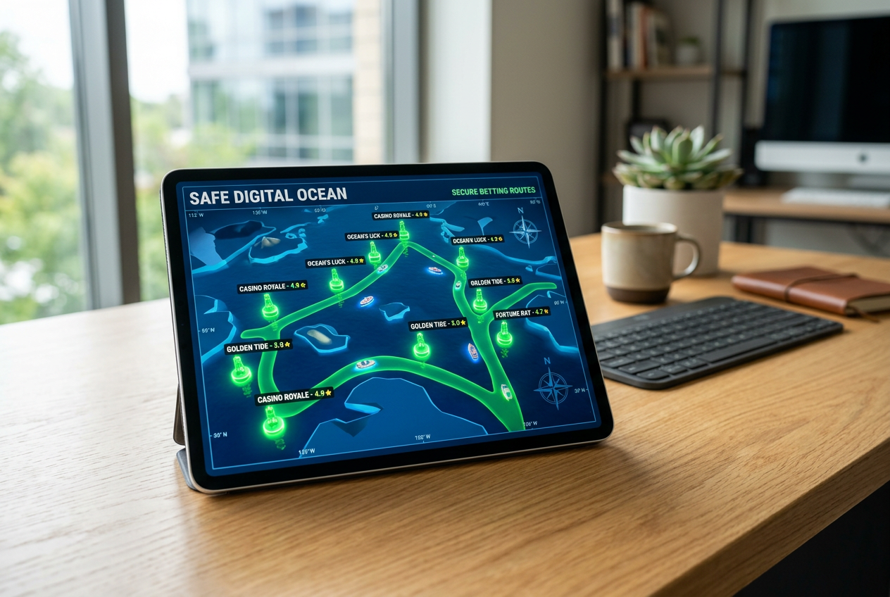 A digital map showing safe casino locations on a tablet.